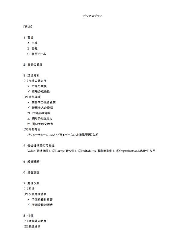 ビジネスプラン（事業計画）のテンプレート