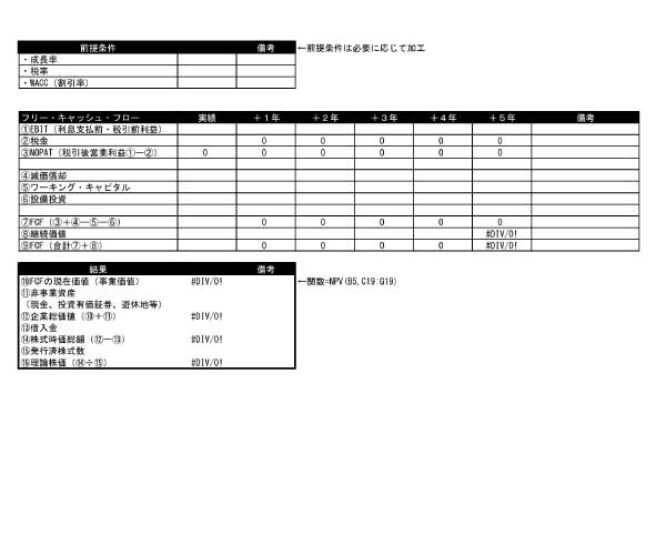 企業価値・理論株価算定シートのテンプレート